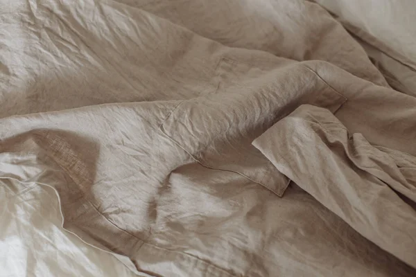 Crumpled Beige Pleated Fabric Blanket Towel Sheet Close — Stock Photo, Image