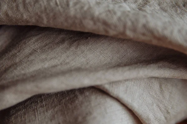 Crumpled Bege Plissado Tecido Cobertor Toalha Folha Perto — Fotografia de Stock