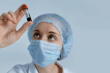 Coronavirus outbreaking. Doctor analyses test tube with blood sample from Wuhan, China. 2019-nCoV pandemic