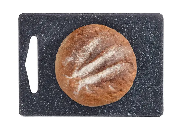 Geïsoleerd brood op grijze snijplank op witte ondergrond. — Stockfoto