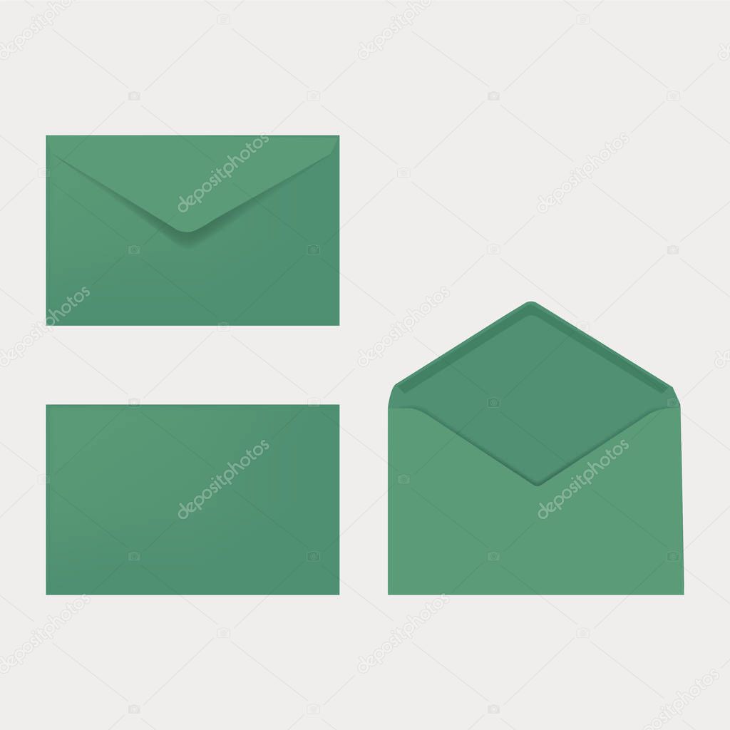 Green Craft paper envelope three view vector design. Useful for mockup and resizing