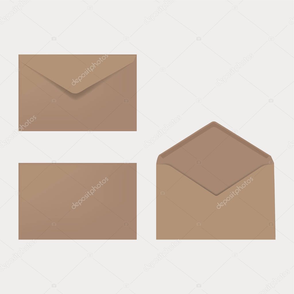 Craft paper envelope three view vector design. Useful for mockup and resizing