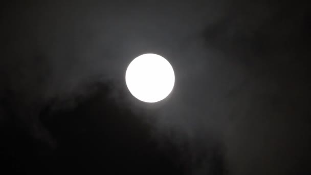 Luna Llena Noche Nublada Oscura Nubes Que Pasan Por Luna — Vídeo de stock