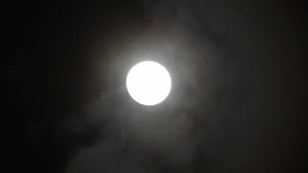 Úplněk Temné Oblačné Noci Mraky Míjejí Měsíc Reálném Čase Střílejí — Stock video