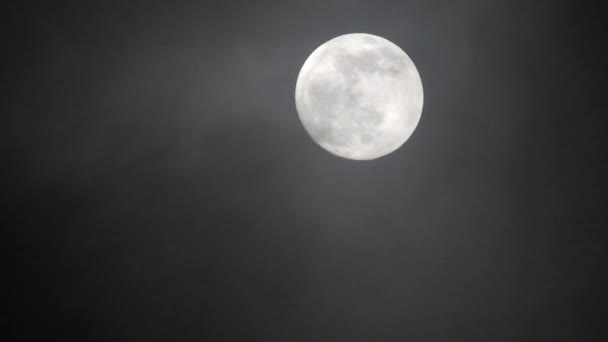 Luna Llena Noche Nublada Oscura Nubes Que Pasan Por Luna — Vídeo de stock