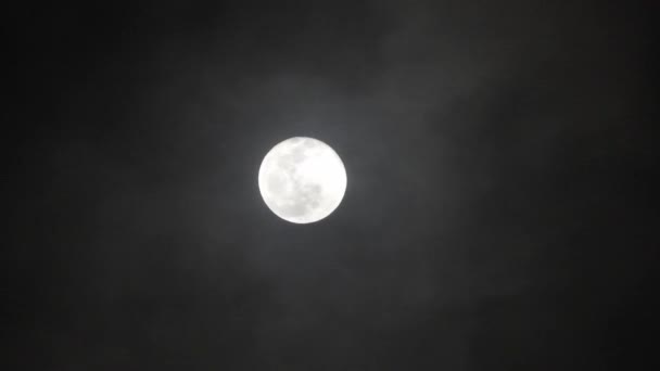 Lua Cheia Noite Escura Nublada Nuvens Passando Pela Lua Tiro — Vídeo de Stock