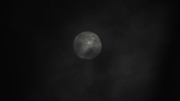Fullmåne Mörk Mulen Natt Moln Som Passerar Månen Realtidsbilder Moln — Stockvideo