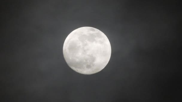 Luna Llena Noche Nublada Oscura Nubes Que Pasan Por Luna — Vídeos de Stock