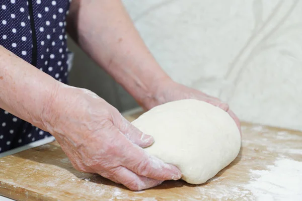 Hands Cooking Dough Wooden Background Food Concept — Stock Photo, Image