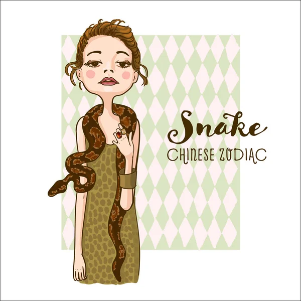 Bella ragazza con serpente . — Vettoriale Stock