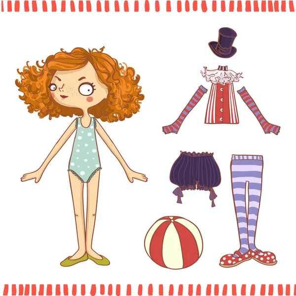 Cute circus paper doll — Stock Vector