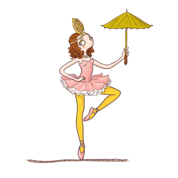 Vrouwelijke Circus Performer Walking on a Tightrope — Stockvector