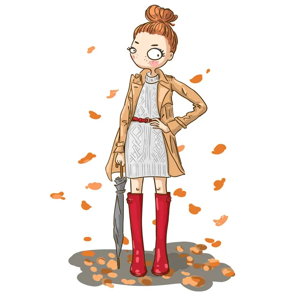 Schattig herfst meisje — Stockvector