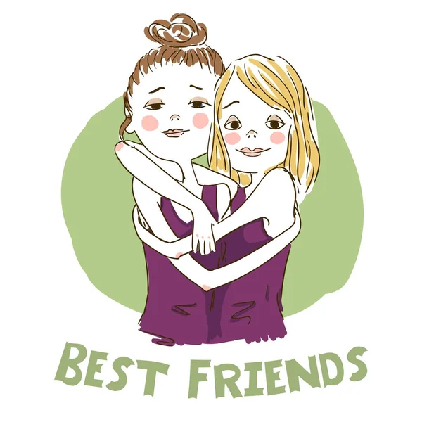 两个卡通女孩最好的朋友 — 图库矢量图片