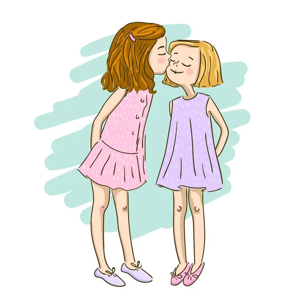 Zwei Mädchen beste Freundinnen Vektor Illustration — Stockvektor