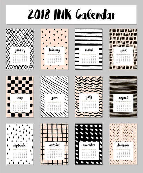 Twelve month 2018. Ink calendar. Royalty Free Stock Vectors