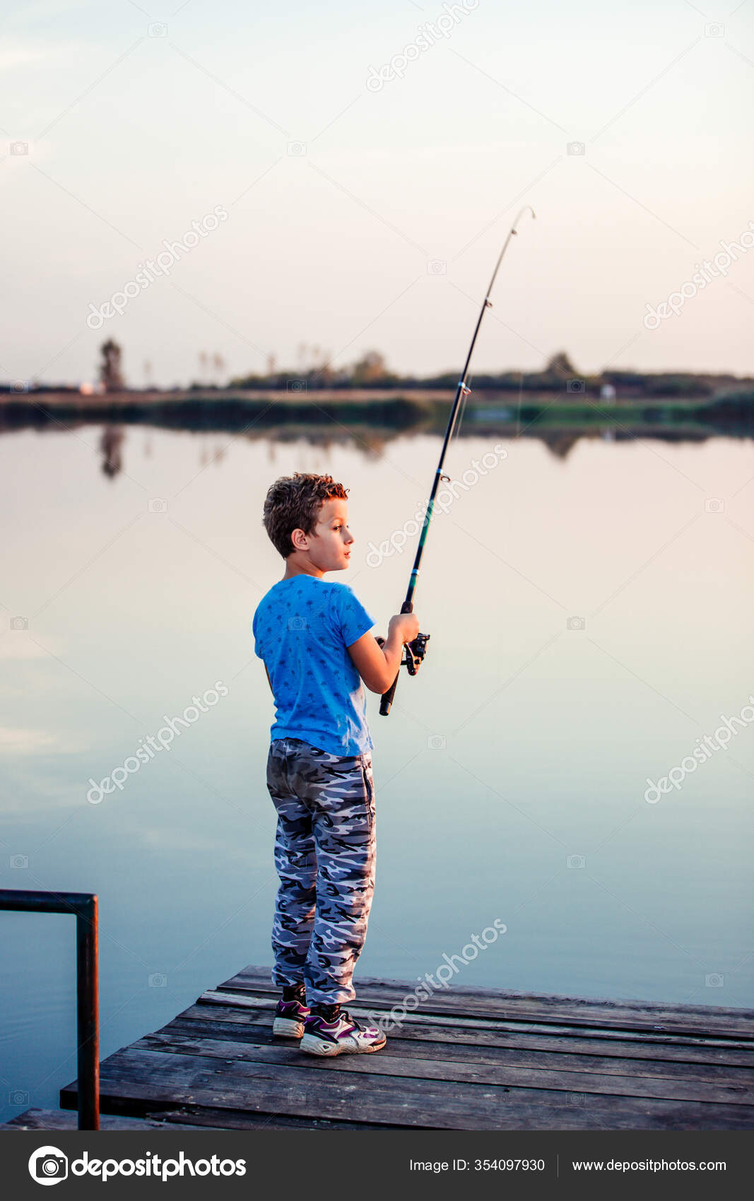 Little Happy Boy Fishing Rod Cute Child Fishing Lake Sunny Stock Photo by  ©varga.jovica@hotmail.com 354097930