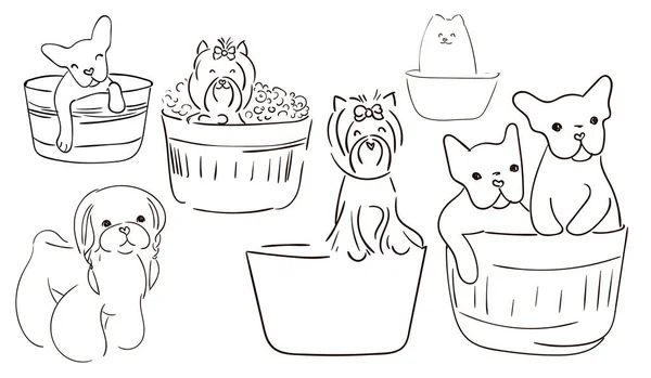 Illusztráció Gyerekeknek Fürdőkutyák Kutyusok Fürödni Grooming Kutyák Gondoskodás Gyapjú — Stock Vector