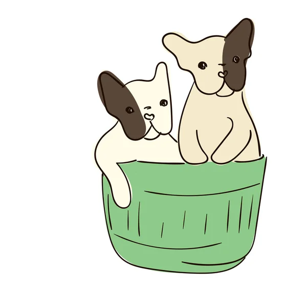 子供向けイラスト お風呂の子犬 入浴用の風呂に子犬 グルーミング犬と彼らのウールの世話 — ストックベクタ
