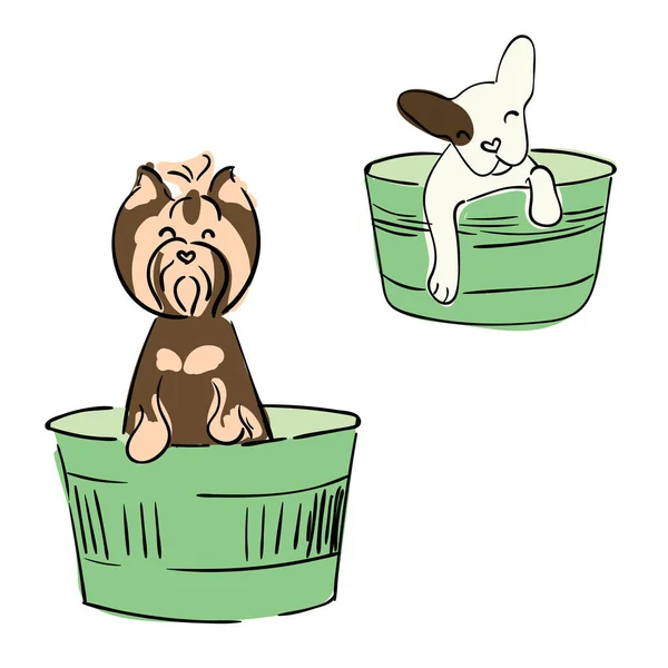 Ilustración Para Niños Cachorros Baño Cachorros Baño Para Bañarse Aseo — Archivo Imágenes Vectoriales