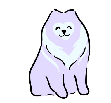 Çocuklar için illüstrasyon. Pomeranya cinsinden tatlı bir köpek. Köpeklerin tüylerine dikkat et. Yün rengi. Alışılmadık köpek rengi.