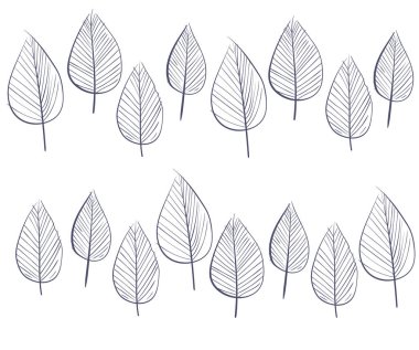 Elle çizilmiş yaprakları olan kusursuz bir şekil. Moda tekstil baskısı için son moda İskandinav tasarım konsepti. Doğa çizimi, çay yaprakları.