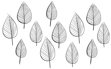 Elle çizilmiş yaprakları olan kusursuz bir şekil. Moda tekstil baskısı için son moda İskandinav tasarım konsepti. Doğa çizimi, çay yaprakları.