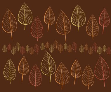 Elle çizilmiş yaprakları olan kusursuz bir şekil. Moda tekstil baskısı için son moda İskandinav tasarım konsepti. Doğa çizimi, çay yaprakları.