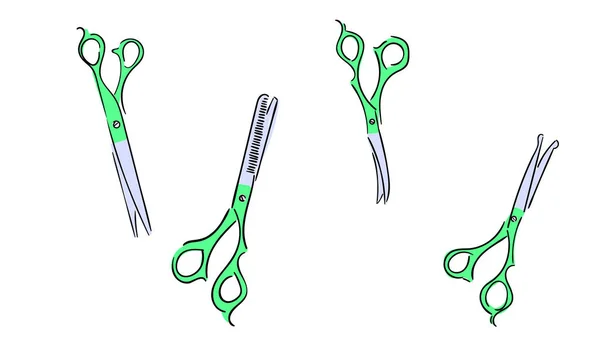 Patrón Tijeras Para Perros Aseo Tijeras Con Asas Color Verde — Vector de stock