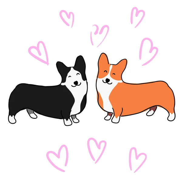 Ilustração Para Crianças Cães Peludos Encantadores Corgi Galês Raças Decorativas — Vetor de Stock