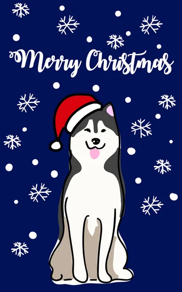 Illustration Vectorielle Sur Thème Hiver Nouvel Noël Chien Traîneau Husky — Image vectorielle