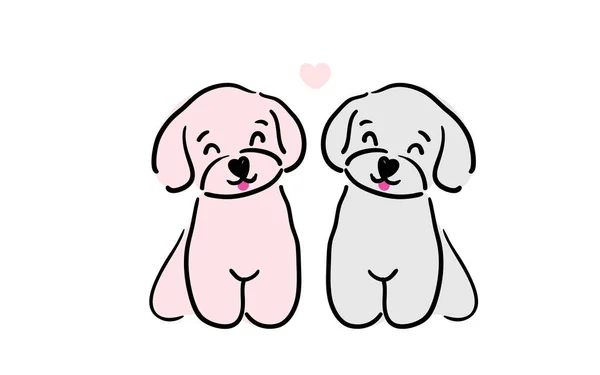 Una Dulce Ilustración Para Día San Valentín Par Perros Enamorados — Vector de stock