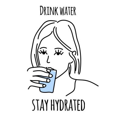  Biraz daha su iç. Susuz kalma. Kadın su içiyor. İçme suyu kavramı, sağlıklı..