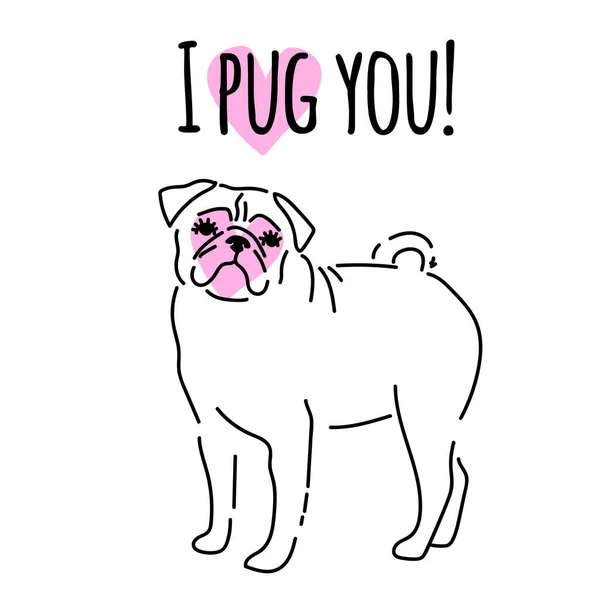 Lindo Pug Ilustración Infantil Pequeño Cachorrito Gracioso Animal Bebé Puede — Vector de stock