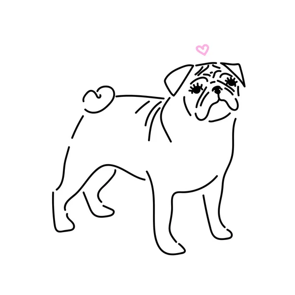 Cute Pug Ilustrasi Anak Anak Anjing Kecil Bayi Binatang Lucu - Stok Vektor