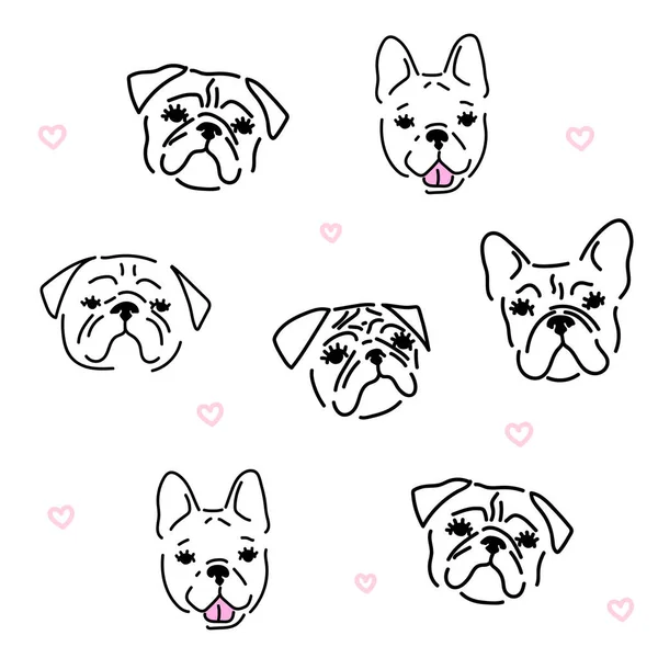 Tatlı Pug Dog Portresi Çizgi Film Stili Tatlı Köpekleri Fransız — Stok Vektör