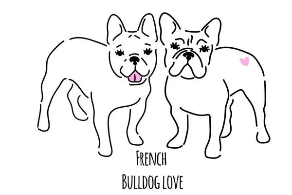 Handgetekende Vectorportret Van Een Schattige Franse Bulldog Kinderillustratie Kleine Puppy — Stockvector