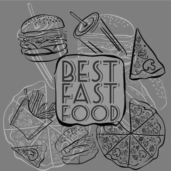 Food Banner Design Template for Restaurant Web Site. Fast Food Menu Template in Hand Drawn Doodle Style with Different Objects on Fast Food Theme. Fast food texture.