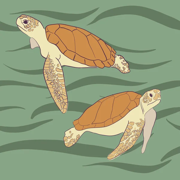 Ilustración Del Día Mundial Las Tortugas Dos Tortugas Marinas Océano — Archivo Imágenes Vectoriales