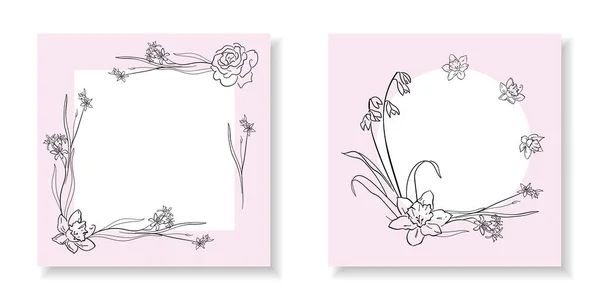 Set Card Flower Rose Leaves Wedding Ornament Concept Floral Poster — Stock Vector