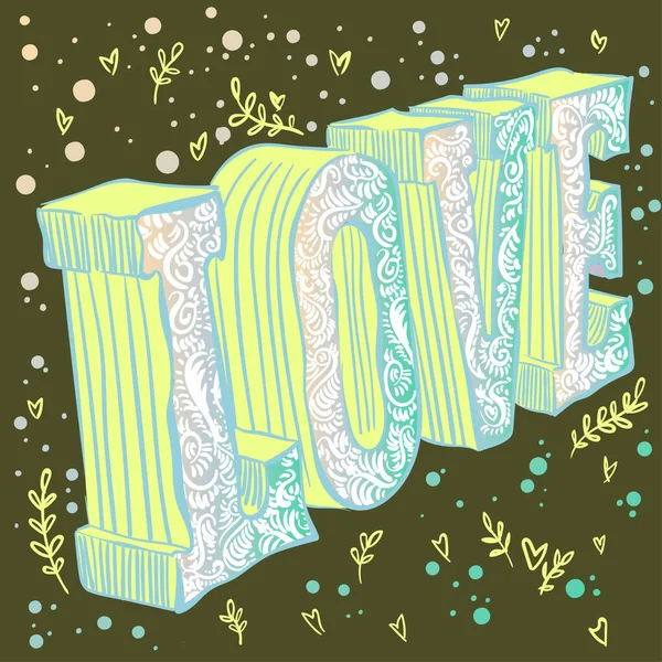 Love Poster Boho Pattern Letters Cute Card Valentine Day Hipster — Stock Vector