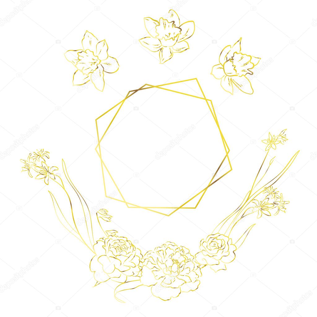 Card with flower leaves. Wedding ornament concept. Floral frame, poster, invite. Handdrawn Vector. Hand-drawn ornate frame decor element with leaves. Romantic floral design element.