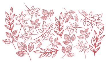 Çiçek vektörü. Tasarımınız için el çizimi vektör dekoratif elementler kümesi. Yapraklar, girdaplar, çiçek elementleri, dairesel çerçeveler, sınırlar, ayırıcılar. Grafik. Doğa tasarım elementleri.