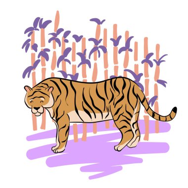 Tatlı kaplan vektörü. Sirk hayvan şovu. Modaya uygun kumaş tasarımı. 