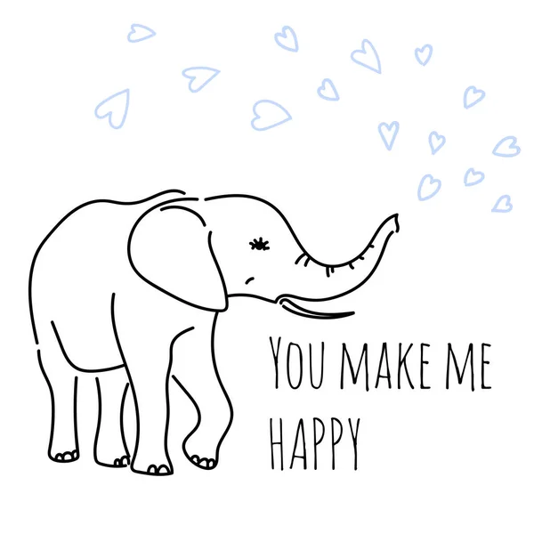 Carino Elefante Cartone Animato Disegnato Mano Vettoriale Illustrazione Elefante Sullo — Vettoriale Stock