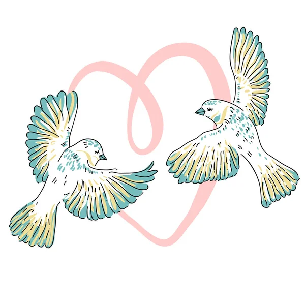 手绘无缝图案 鸟类与花朵 背景隔离 可爱的小麻雀鸟图案 — 图库矢量图片