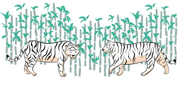 Estampado Tropical Con Tigres Show Animales Circo Diseño Tela Moda — Vector de stock