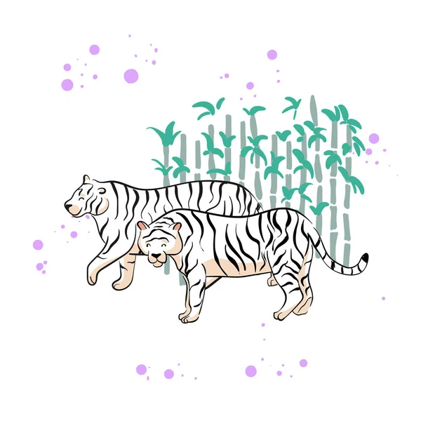 Estampado Tropical Con Tigres Show Animales Circo Diseño Tela Moda — Vector de stock