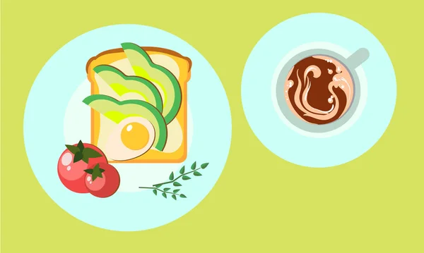 Плоский Дизайн Здоровое Питание Здоровый Завтрак Сэндвич Авокадо Помидорами Черри — стоковый вектор