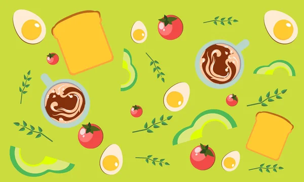 Płaska Konstrukcja Zdrowe Jedzenie Zdrowe Śniadanie Kanapka Awokado Pomidorami Wiśniowymi — Wektor stockowy